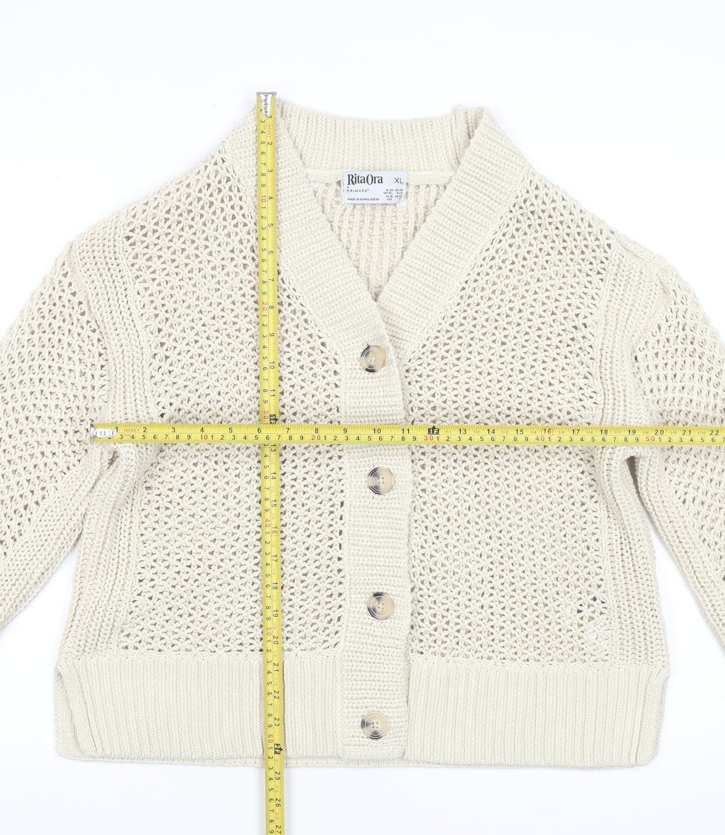 Rita Ora x Primark Women Beige XL Open-Knit Cardigan Jumper