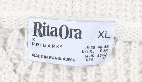 Rita Ora x Primark Women Beige XL Open-Knit Cardigan Jumper
