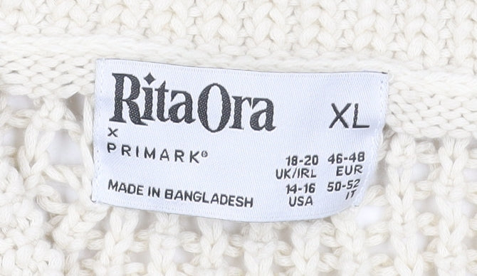 Rita Ora x Primark Women Beige XL Open-Knit Cardigan Jumper