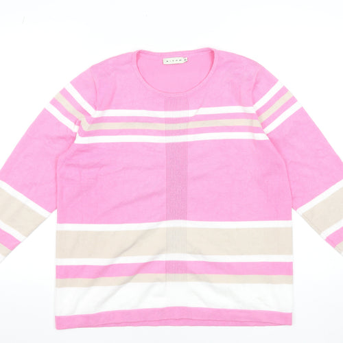 Micha Womens Pink Striped Crew Neck Pullover Jumper XL Viscose Blend