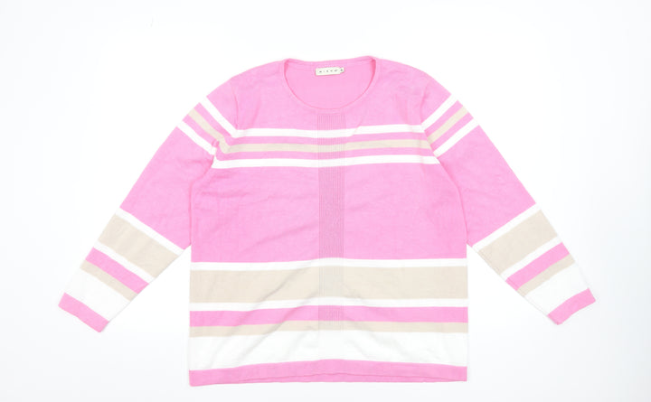 Micha Womens Pink Striped Crew Neck Pullover Jumper XL Viscose Blend