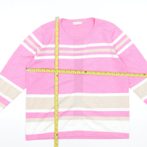 Micha Womens Pink Striped Crew Neck Pullover Jumper XL Viscose Blend