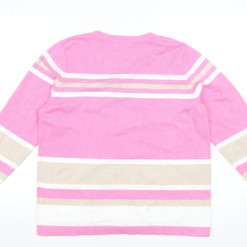 Micha Womens Pink Striped Crew Neck Pullover Jumper XL Viscose Blend