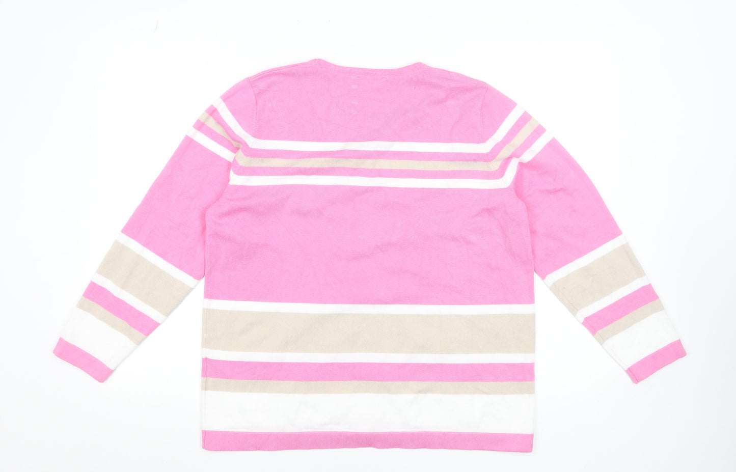 Micha Womens Pink Striped Crew Neck Pullover Jumper XL Viscose Blend
