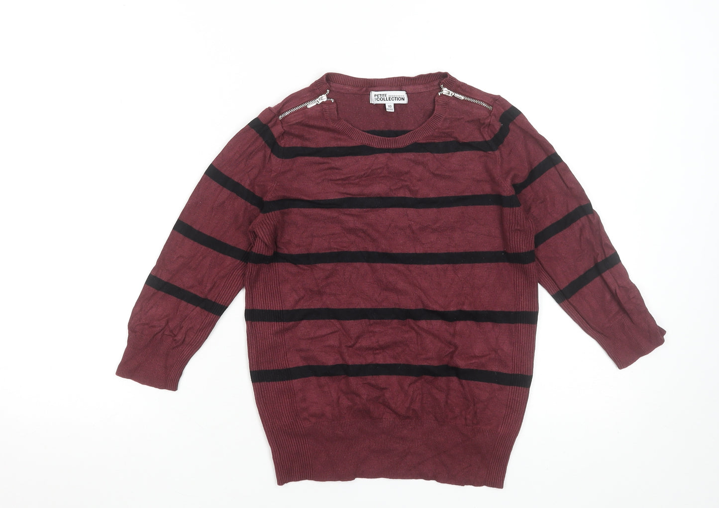 Debenhams Women’s Red Striped Petite Jumper Size 10 3/4 Sleeve Knitwear