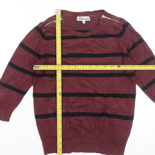 Debenhams Women’s Red Striped Petite Jumper Size 10 3/4 Sleeve Knitwear