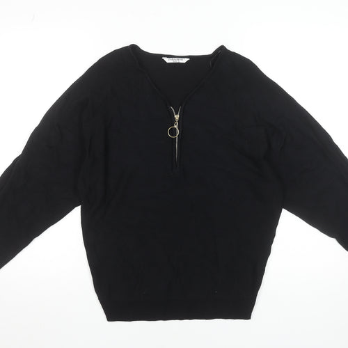 Zabaione Women’s Black V-Neck Half Zip Pullover Jumper Size S