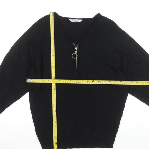 Zabaione Women’s Black V-Neck Half Zip Pullover Jumper Size S