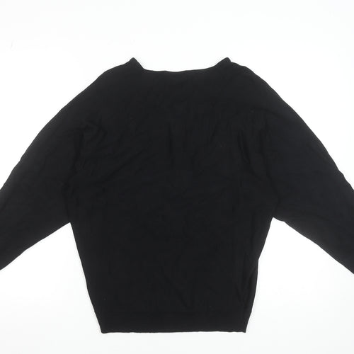 Zabaione Women’s Black V-Neck Half Zip Pullover Jumper Size S