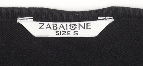 Zabaione Women’s Black V-Neck Half Zip Pullover Jumper Size S