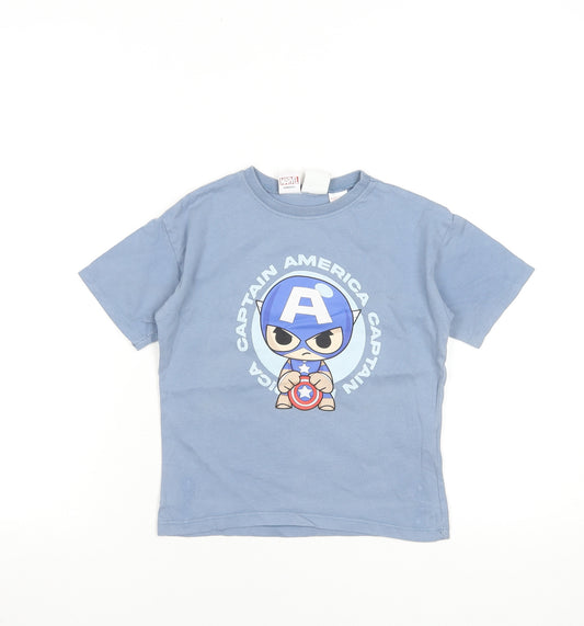 Front view of Zara boys’ blue captain america marvel t-shirt 5 years short sleeve cotton