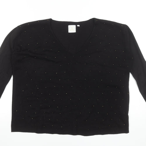 Toi Du Monde Women's Black Beaded V-Neck Knit Top Size S