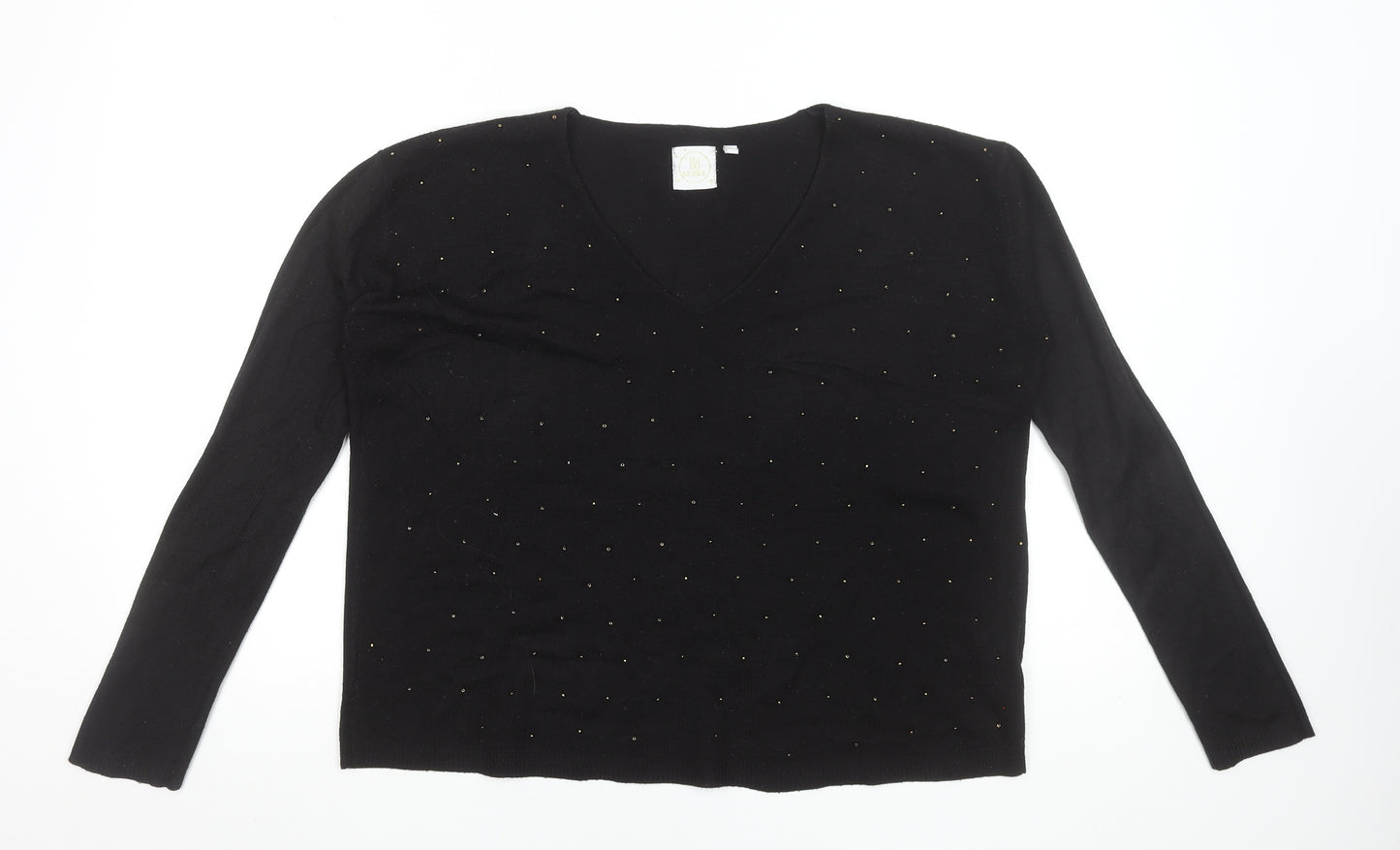 Toi Du Monde Women's Black Beaded V-Neck Knit Top Size S