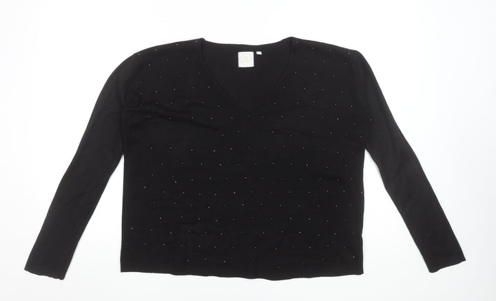 Toi Du Monde Women's Black Beaded V-Neck Knit Top Size S