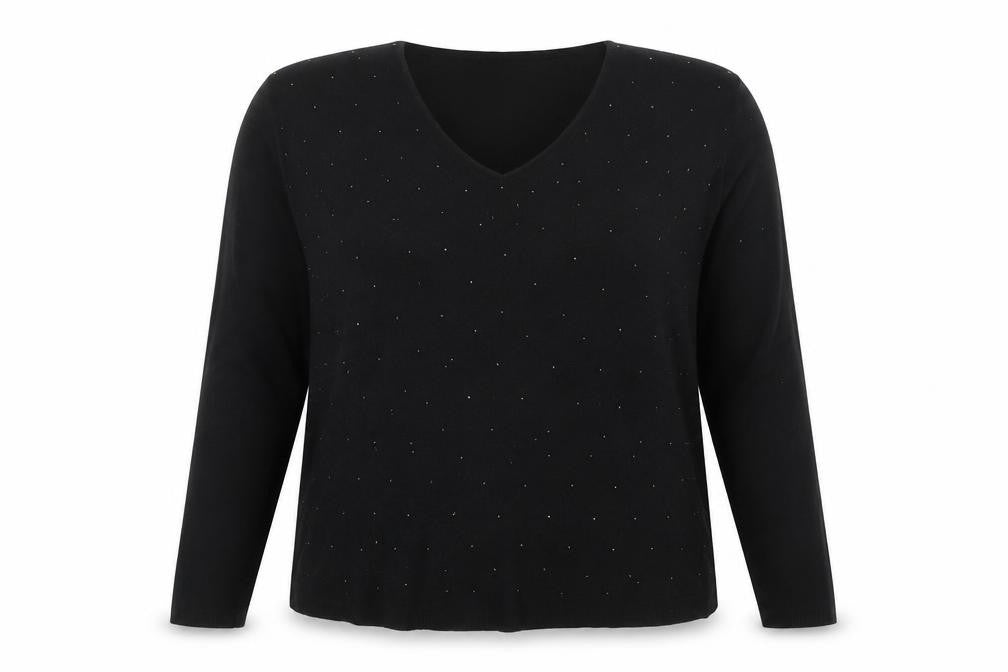 Toi Du Monde Women's Black Beaded V-Neck Knit Top Size S