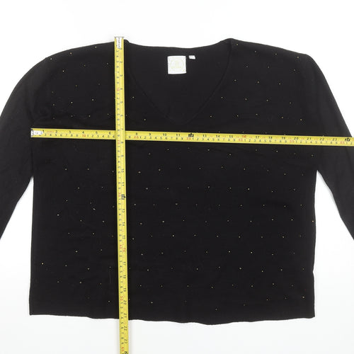 Toi Du Monde Women's Black Beaded V-Neck Knit Top Size S
