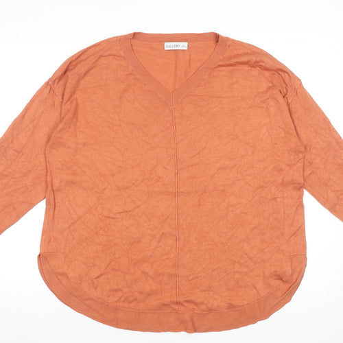 Gallery Women’s Orange V-Neck Long Sleeve Pullover Jumper Size L