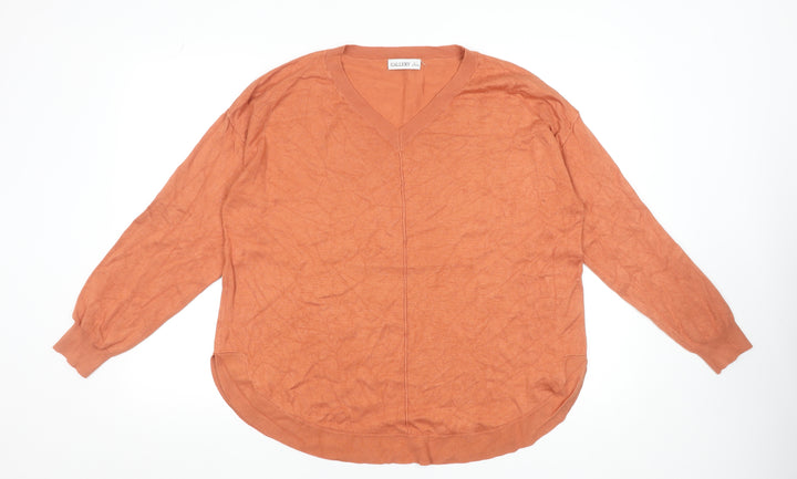 Gallery Women’s Orange V-Neck Long Sleeve Pullover Jumper Size L