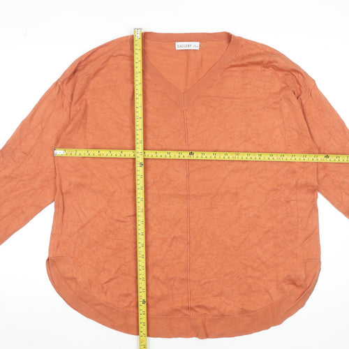 Gallery Women’s Orange V-Neck Long Sleeve Pullover Jumper Size L