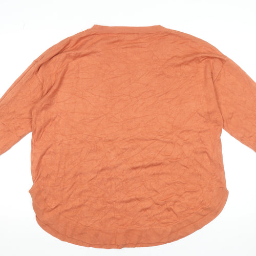 Gallery Women’s Orange V-Neck Long Sleeve Pullover Jumper Size L