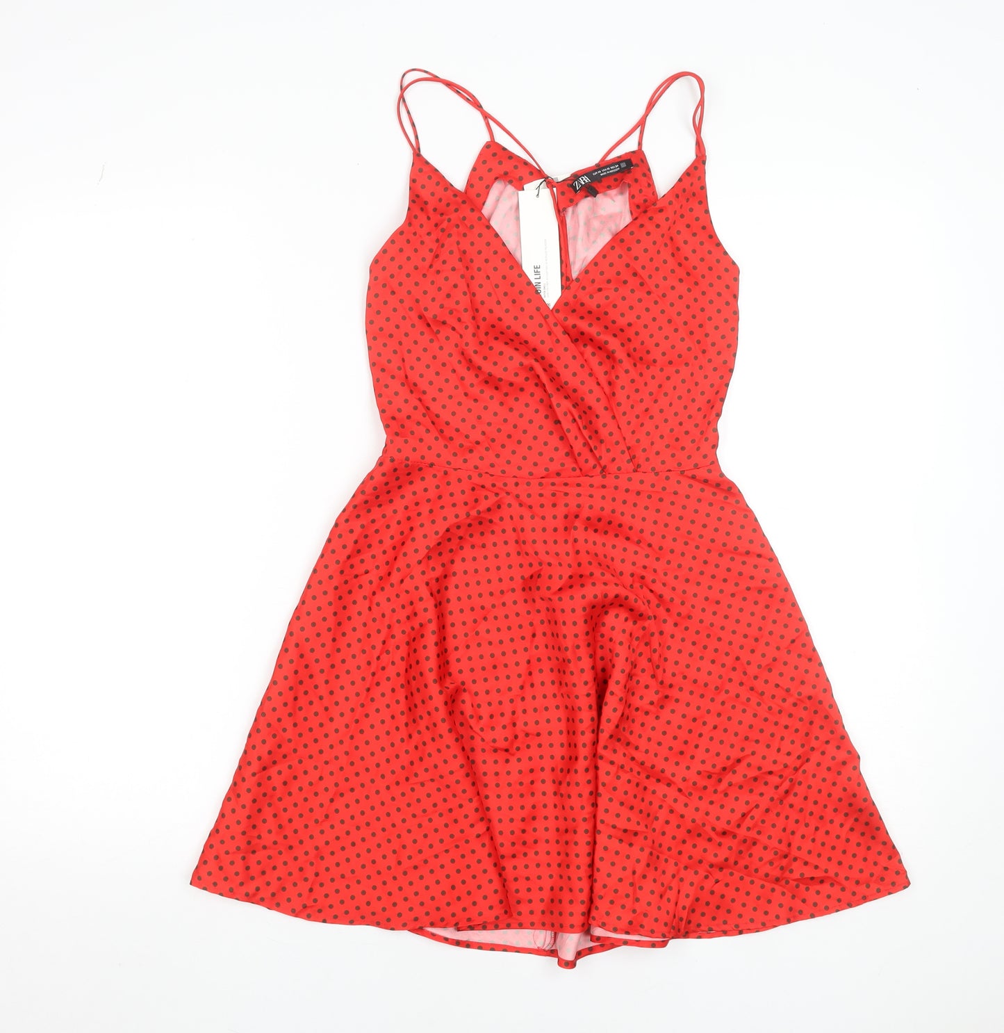 Zara Women’s Red Polka Dot A-Line Strappy Summer Dress XS