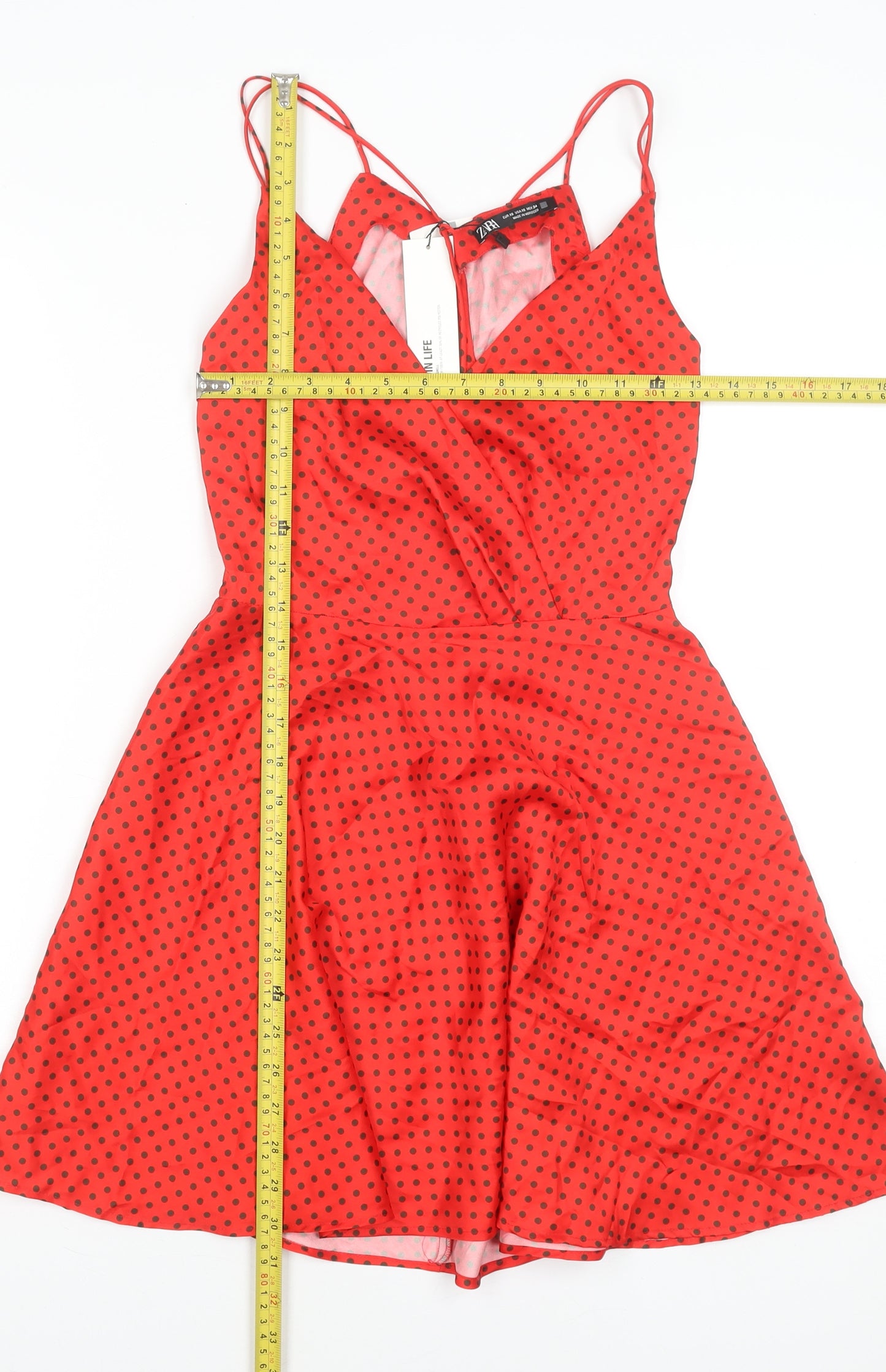 Zara Women’s Red Polka Dot A-Line Strappy Summer Dress XS