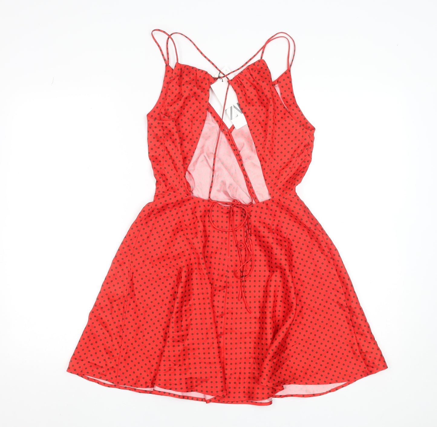 Zara Women’s Red Polka Dot A-Line Strappy Summer Dress XS