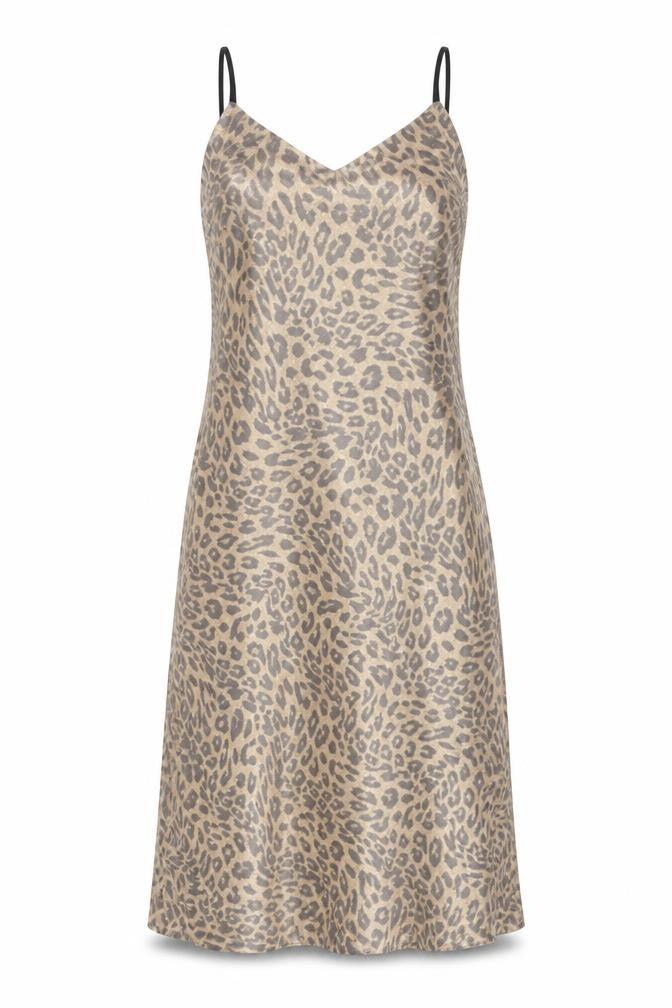 SLA The Label Women's Beige Leopard Print Midi Slip Dress M