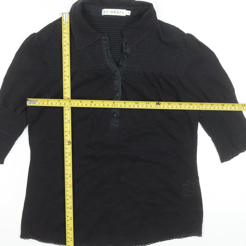 BY GROTH Women's Black Collared Cotton Stretch 3/4 Sleeve Blouse Size S