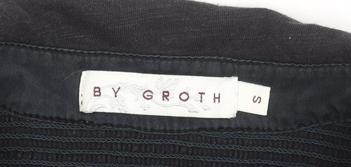 BY GROTH Women's Black Collared Cotton Stretch 3/4 Sleeve Blouse Size S