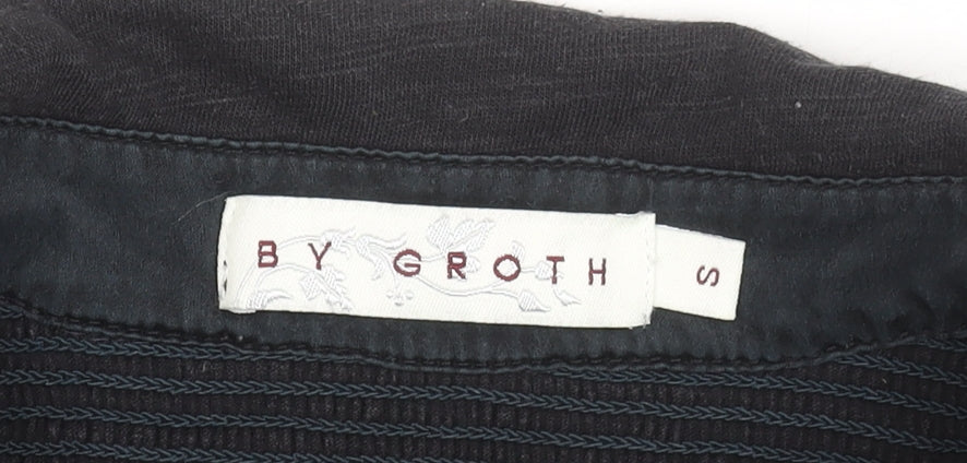 BY GROTH Women's Black Collared Cotton Stretch 3/4 Sleeve Blouse Size S