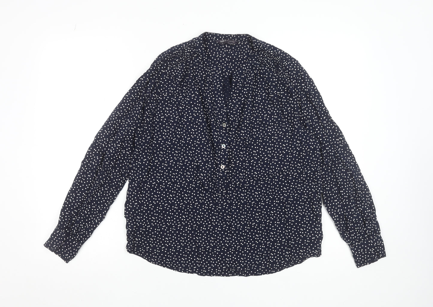 Marks and Spencer Women's Blue Polka Dot Long Sleeve Blouse Size 12