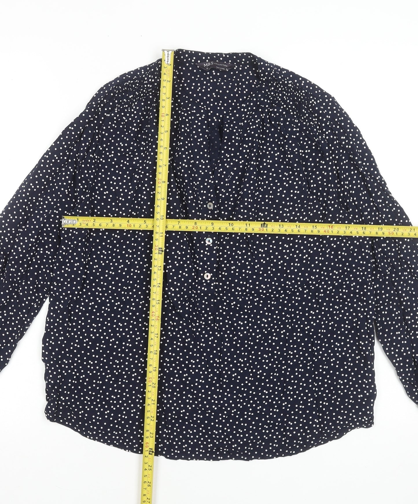 Marks and Spencer Women's Blue Polka Dot Long Sleeve Blouse Size 12