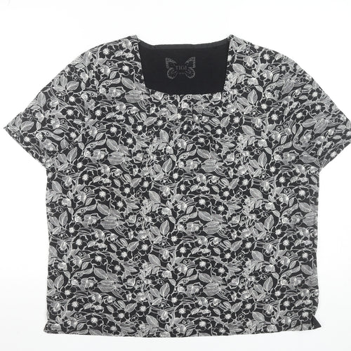 Tigi Women's Black Floral Viscose Stretch T-Shirt Size 18