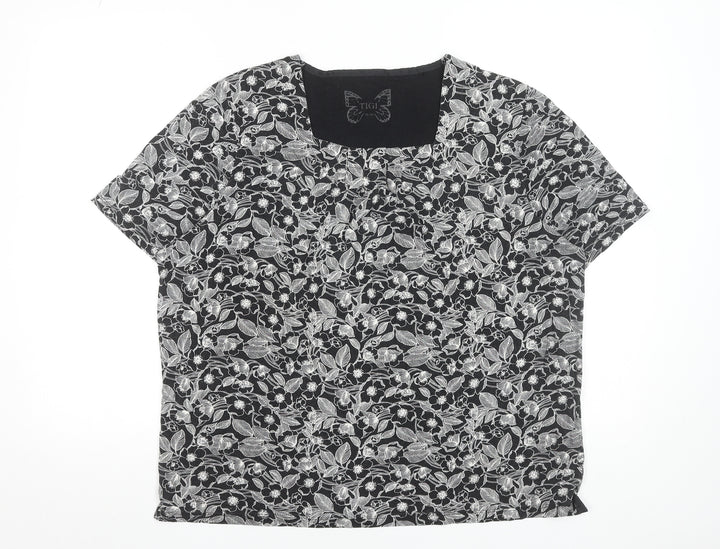 Tigi Women's Black Floral Viscose Stretch T-Shirt Size 18