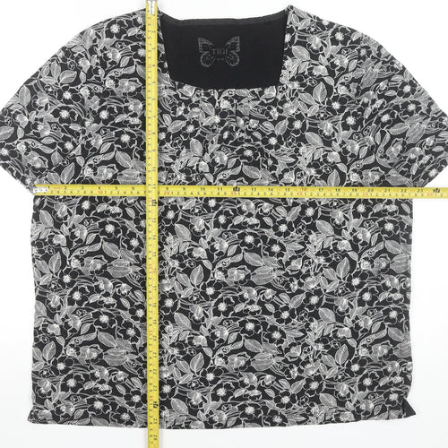Tigi Women's Black Floral Viscose Stretch T-Shirt Size 18