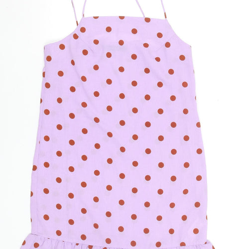 Boohoo Women’s Purple Polka Dot Slip Dress Size 8 Ruffle Hem