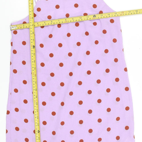 Boohoo Women’s Purple Polka Dot Slip Dress Size 8 Ruffle Hem