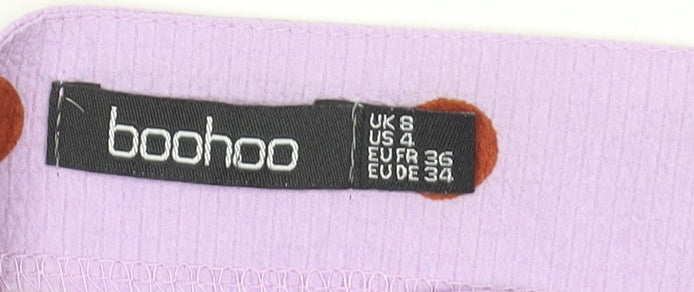 Boohoo Women’s Purple Polka Dot Slip Dress Size 8 Ruffle Hem