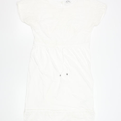 Next Women White Cotton Knee Length Shift Dress Size 10