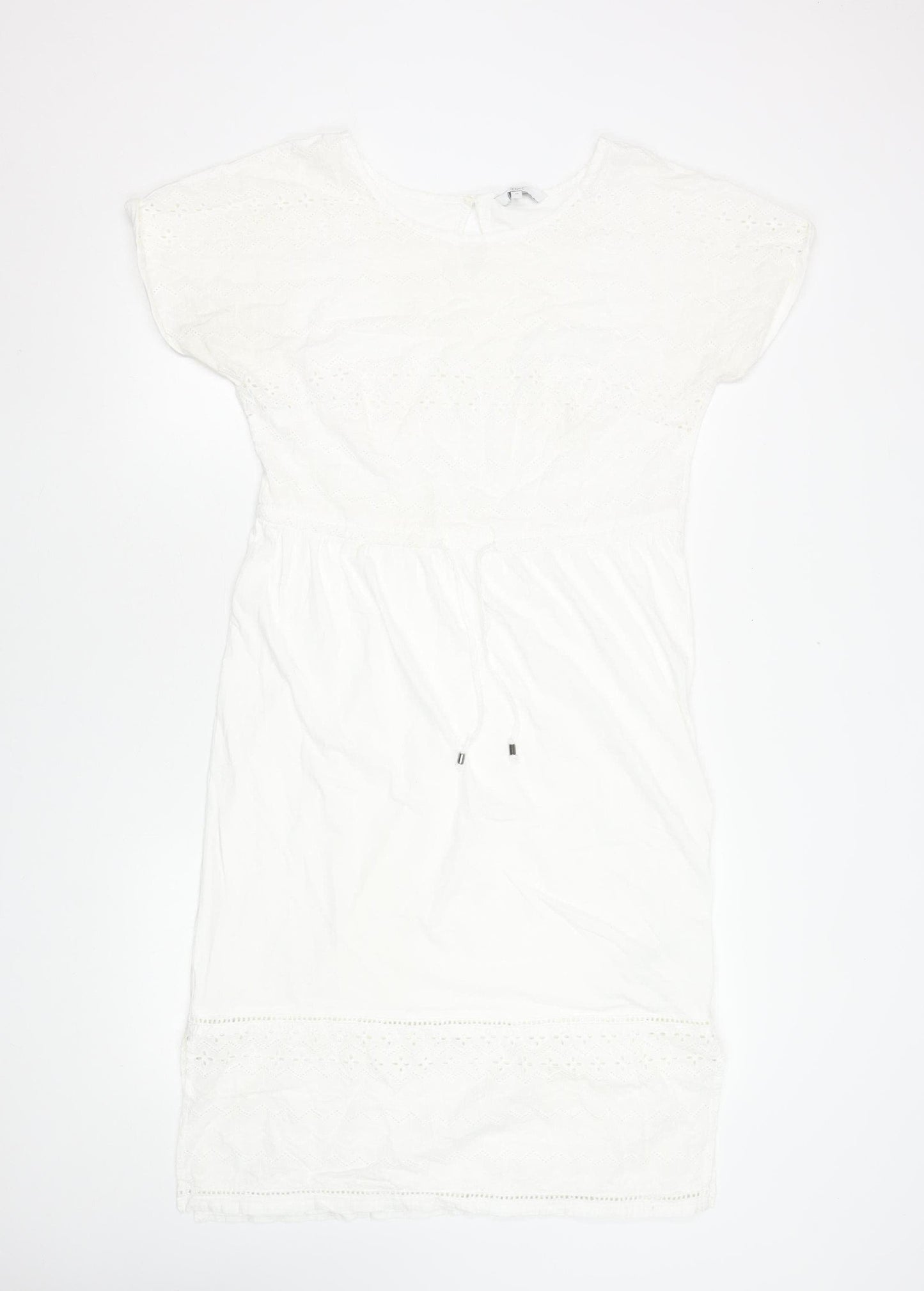 Next Women White Cotton Knee Length Shift Dress Size 10