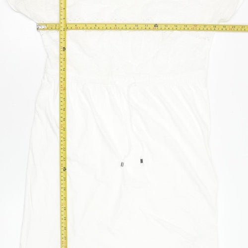 Next Women White Cotton Knee Length Shift Dress Size 10