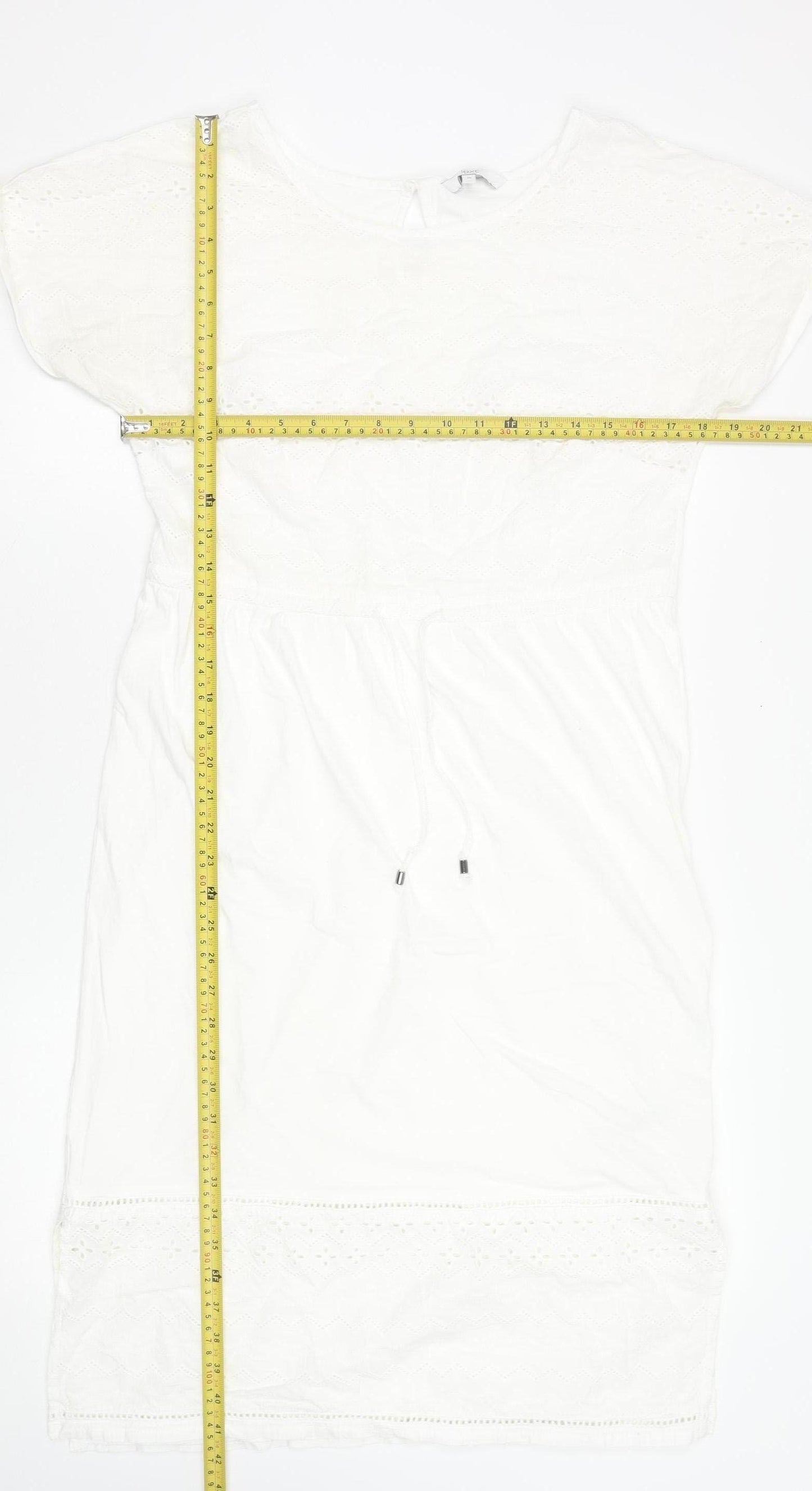 Next Women White Cotton Knee Length Shift Dress Size 10