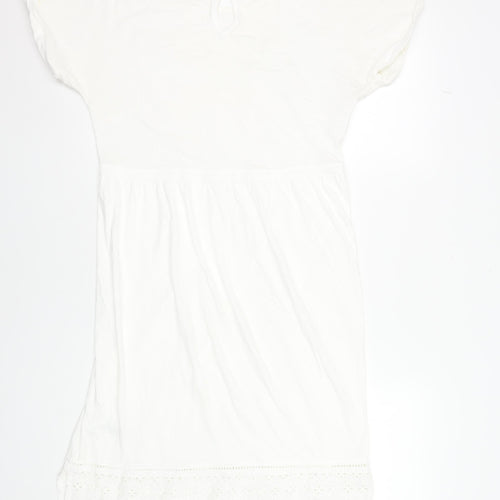 Next Women White Cotton Knee Length Shift Dress Size 10
