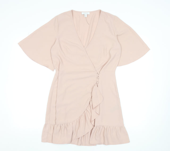 Topshop Women Beige Size 12 Wrap Short Dress Ruffle Hem