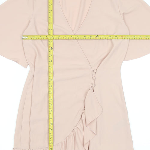 Topshop Women Beige Size 12 Wrap Short Dress Ruffle Hem
