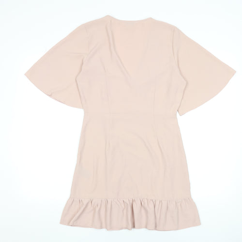 Topshop Women Beige Size 12 Wrap Short Dress Ruffle Hem