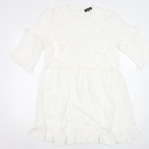 In The Style Women White Size 10 Ruffle Shift Short Dress