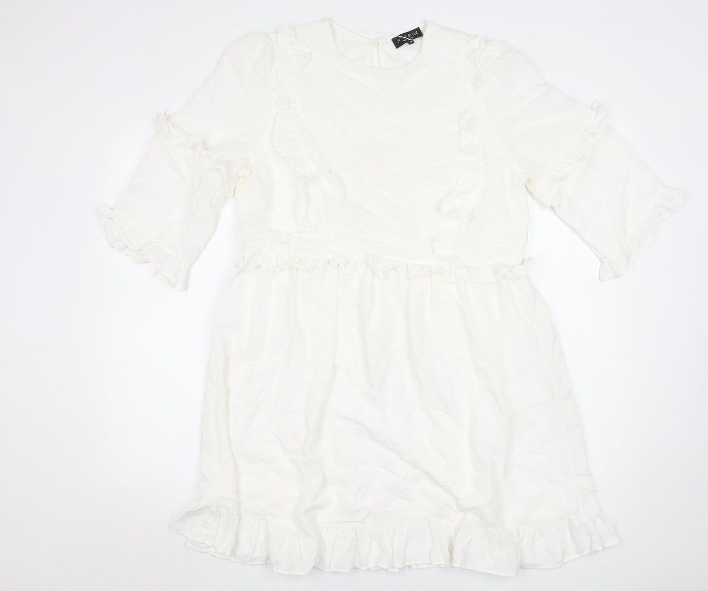 In The Style Women White Size 10 Ruffle Shift Short Dress