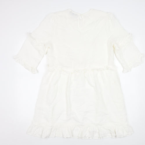 In The Style Women White Size 10 Ruffle Shift Short Dress